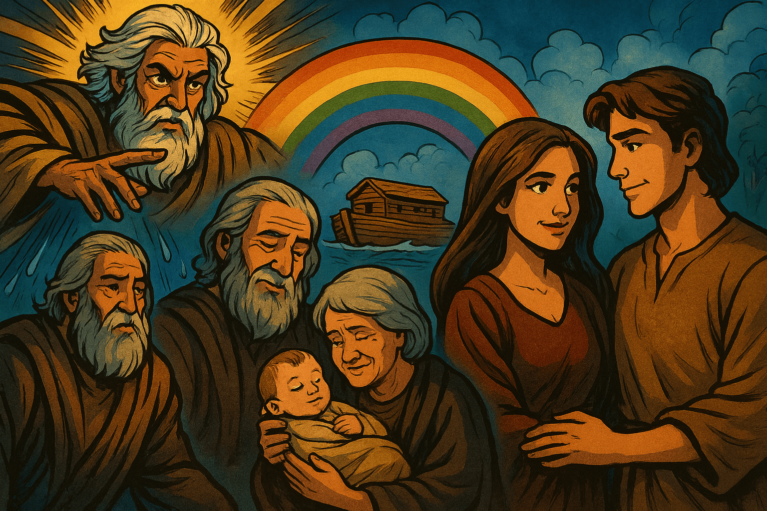 The Promised Gift scene with a Sun rising in the desert.